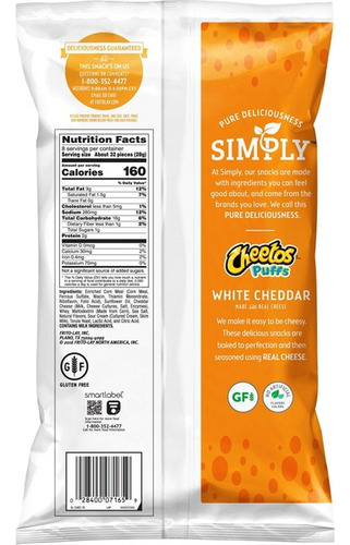 Simply Cheetos Puffs Cheddar Blanco 8 Oz Paquete 3