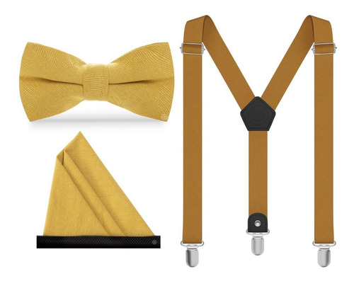 Kit De Moño, Tirantes Y Pañuelo Casual Con Piel - Grin Accs Color Amarillo Mostaza