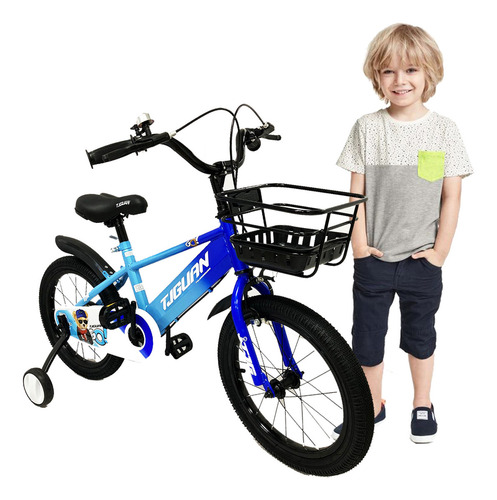 Bicicleta Con Rueditas Para Niños Con Botellita Rodado 18 Color Azul