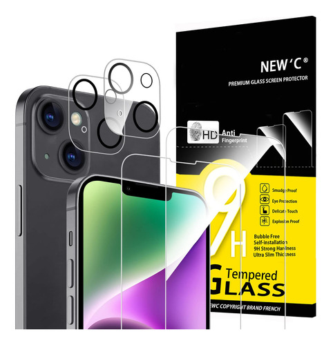 New'c Pack 4 Protector Pantalla iPhone 14 6.1  + Pack 2