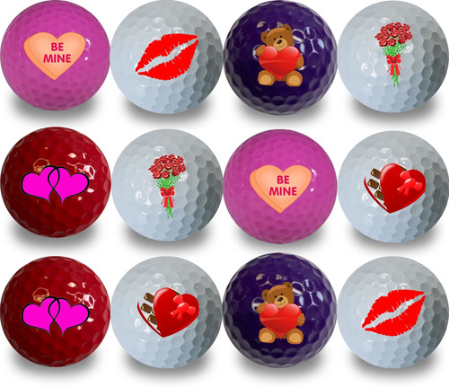 Pelota Golf Para Dia San Valentin 12 Unidad