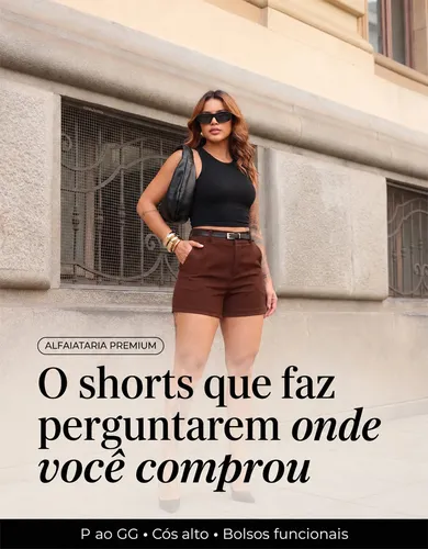 Shorts Alfaiataria Feminino Social Cintura Alta Bolsos Verão