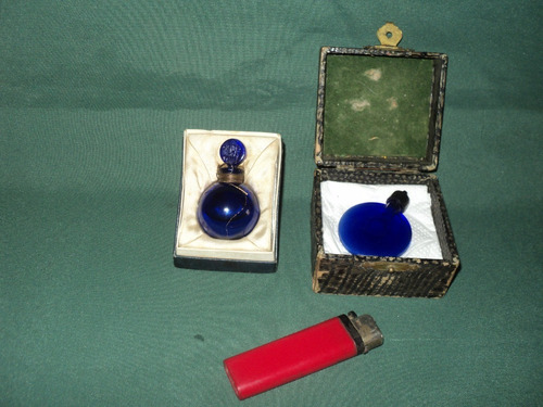 2 Antiguas Botellitas De Perfume, Azul Cobalto.
