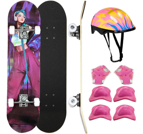 Skate Feminino Para Menina - Kit Proteção Infantil Completo