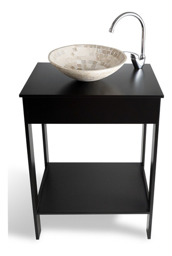 Imagen 3 de 6 de Vanitory Marron Laqueado 60cm Bacha Travetino Griferia