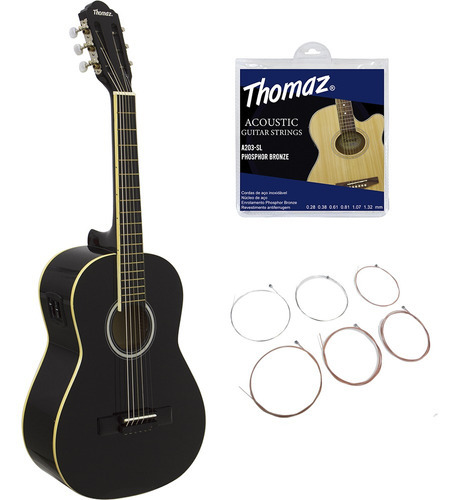 Kit Violão Kids Tcg360 Aeq Preto Thomaz +encordoamento 203sl Orientação Da Mão Destro