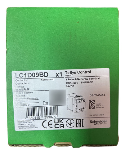 Contactor Lc1d09bd 24vdc 5hp 9amp