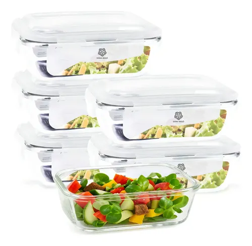 Kit 6 Potes De Vidro Retangular Com Tampa Hermética 640ml Dona Begô