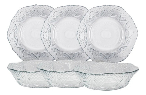 Juego De 6 Tazones Vidrio Estilo Diamante Elegante Transparente