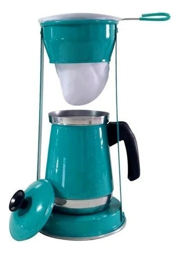 Bule Com Mancebo Coador De Cafe Colorido Retro Em Alumínio Cor Verde Pintinha