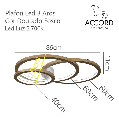 Plafon Led Moderno 86cm Com 3 Aros Sala De Estar