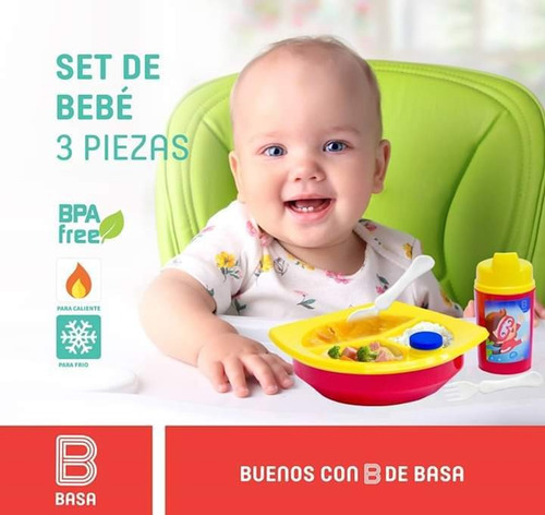 Plato Termico + Cubiertos + Vaso Tomatodo Para Bebe - Basa