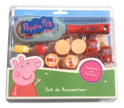 Set Peppa Pig Cepillo Broches Kit Para Collares Anillos