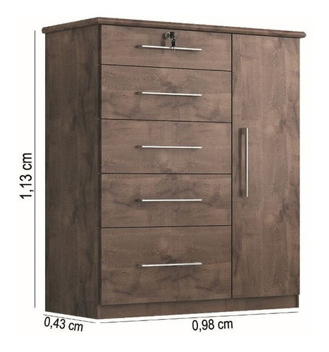 Cômoda Lívia 5 Gavetas 1 Sapateira Chocolate