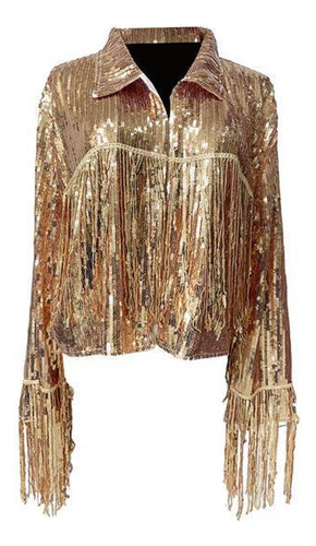 2 Chaqueta Con Borlas De Lentejuelas Para Mujer, Abrigo De