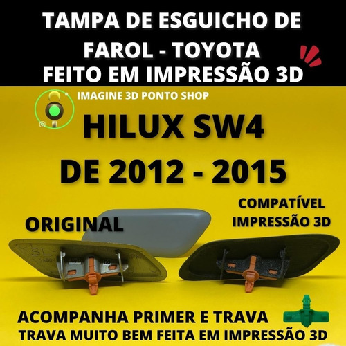 Imagem 4 de 4 de Tampa Lavador Farol Toyota Hilux Sw4 12-15 - Par Com Travas