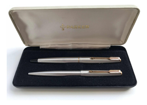 Set Lapicera & Bolígrafo Parker Acero Inox Enchapado Oro 18k