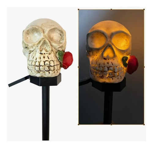 Lámpara Recargable Solar Diseño Halloween Con Estaca Jardin Calavera Con Flor