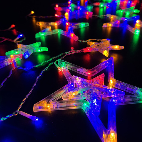 Cascata Estrelas Led 2,50m Pisca 8 Funções Luzes Coloridas Rgb 110v Cordão Perfeito Para Decoração De Natal
