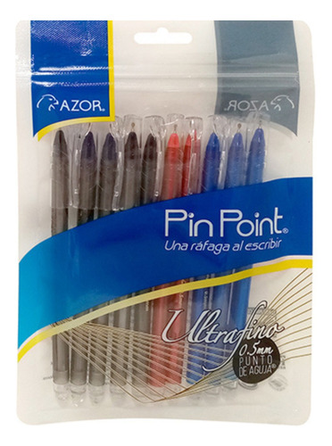 10 Boligrafos Pin Point Ultrafino 0.5mm Azor Colores