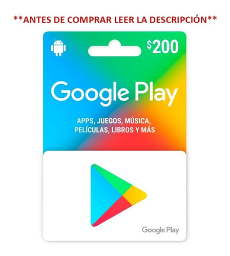 Tarjetas Google Play 200