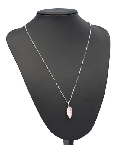 Corrente Colar Aço Inox J-623 Pingente Pedra Quartzo Rosa Cor Prata