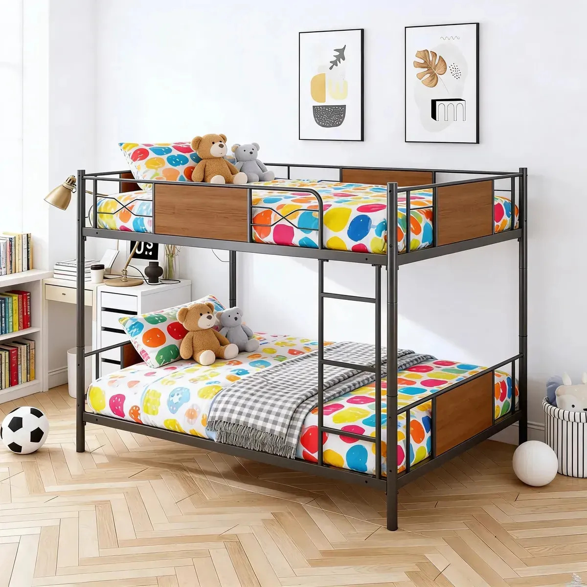 Litera Base Cama Matrimonial Marco Metal Y Estación De Carga Marrón