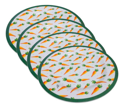 Kit 4 Pratos Jantar Desenhos De Cenoura Mesa Decora Páscoa Cor Cenoura Redondo