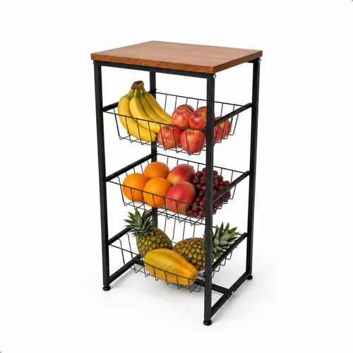 Fruteira Chao Cozinha Mesa Bebedouro Suporte Microondas Aço Preto/freijó