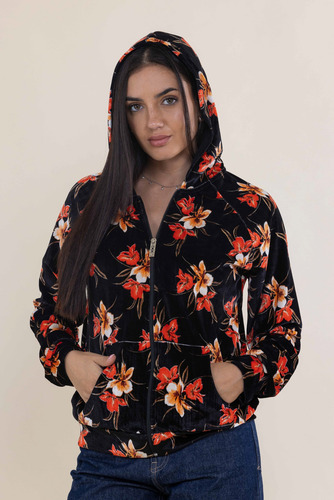 Campera Capucha Liviana Plush Estampada Floreada Scombro