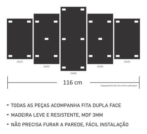 Quadro Decorativo 5 Peças Mosaico Sala Cavalos Mangalarga