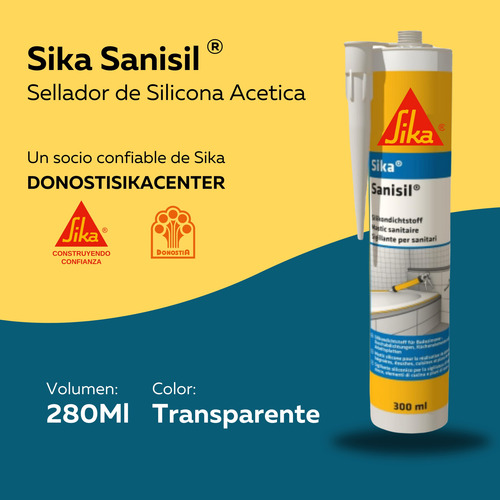 Sika Sanisil Sellador De Silicon Transparente Cartucho280ml