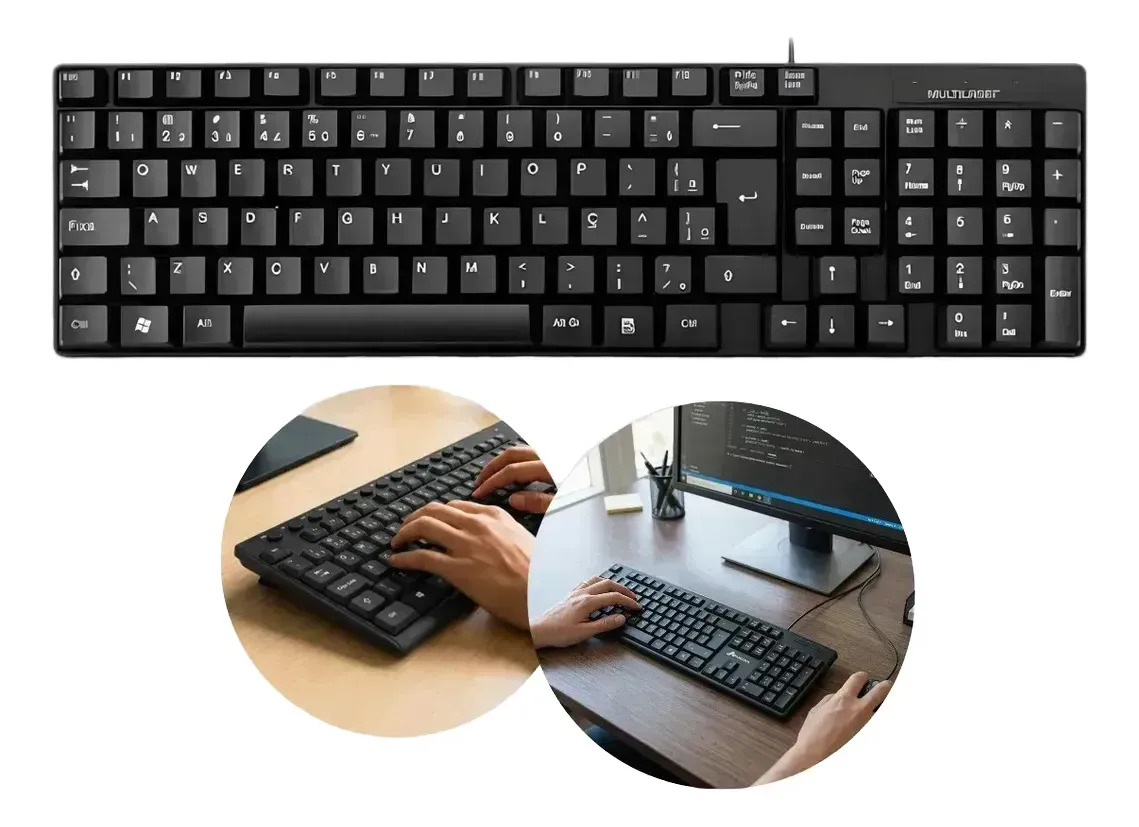 Teclado Com Fio Usb Multilaser Tc193bu Slim Básico Preto Qwerty Português Brasil Teclas Macias Silenciosas Resistente A Salpicos Cabo 1,2m Plug And Play Para Pc Notebook Com Teclado Numérico