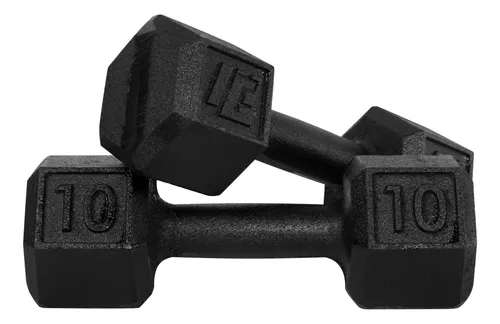 Par De Halteres 10kg Peso Academia Dumbell Sextavado Cor Preto