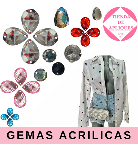 Gemas Gota Engarzada P. Coser Facetada Cristal 13x18mm X10u