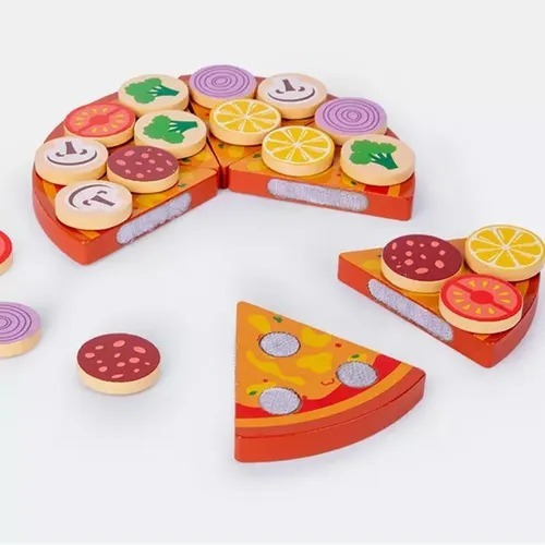 Imagen 1 de 8 de Set Juguetes Pizza Juguete De Madera Didactico Infantil