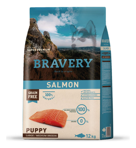 Bravery Alimento Cachorro Raza Mediana Grande Salmon 12kg