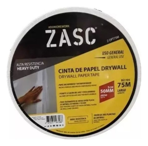 Cinta De Papel Drywall De 50mm X 75mts Zasc