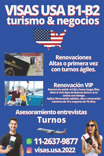 Imagen 1 de 10 de Visas Estados Unidos - Usa - Altas - Renovaciones - Turnos