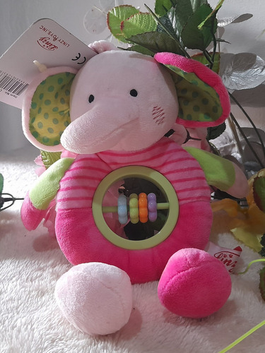 Imagen 3 de 5 de Sonajero Mordedor Peluche Elefante Rosado