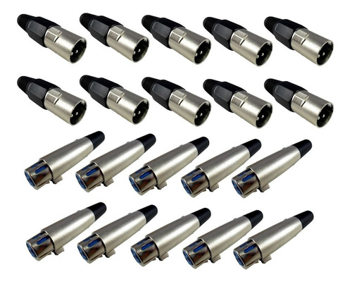 Kit 20 Plug Xlr Canon Macho / Femea Metal Para Microfone