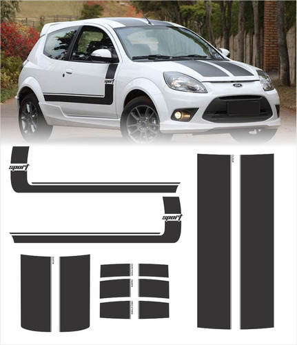 Kit Adesivo Faixas Completo Ford Ka Sport Branco 