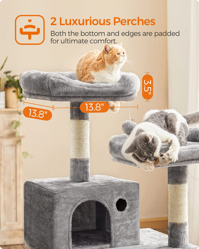 Árbol Para Gatos De Varios Niveles Con Rascadores Y Hamacas Gris Claro