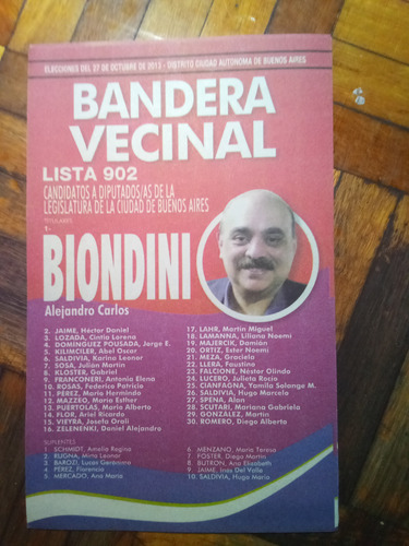 Boleta Electoral 2013 Caba Biondini Diputados Ciudad (Usado)
