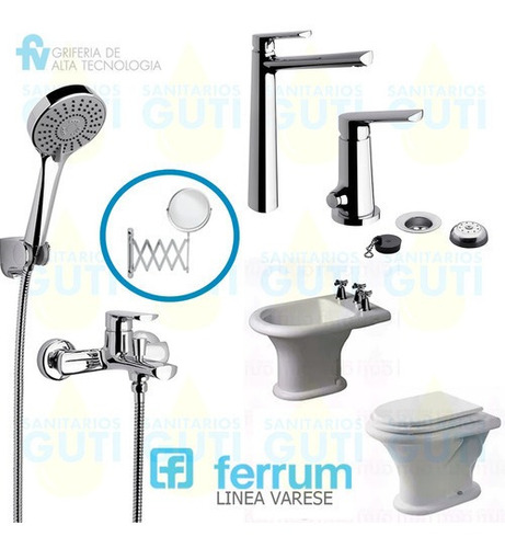 Juego Baño Ferrum Varese Con Griferia Fv Aromo Alto Ext