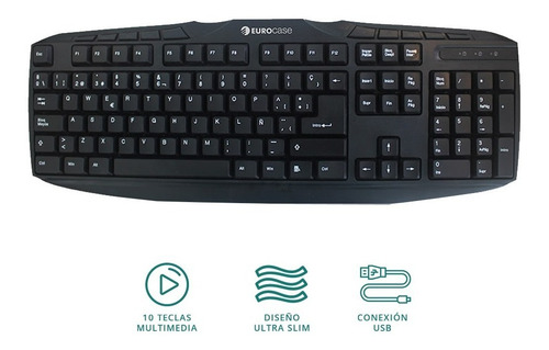 Teclado Black Con Cable Usb Letra Ñ Pc Notebook Windows Mac
