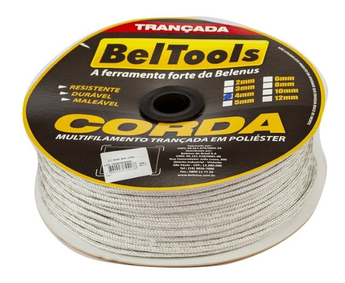 Corda Seda Branca Carretel 4mm 220 Metros Beltools