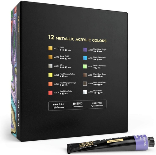 Pintura Acrilica Arteza Juego De 12 Colores / Tubos 22 Ml.