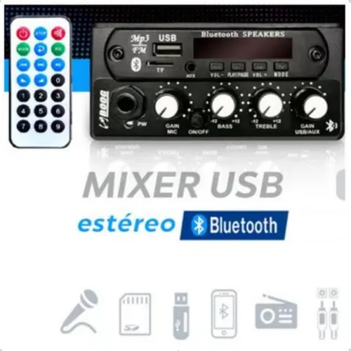 Mezclador Bluetooth Boog 12v Fm + para micrófono de sonido de coche, color negro