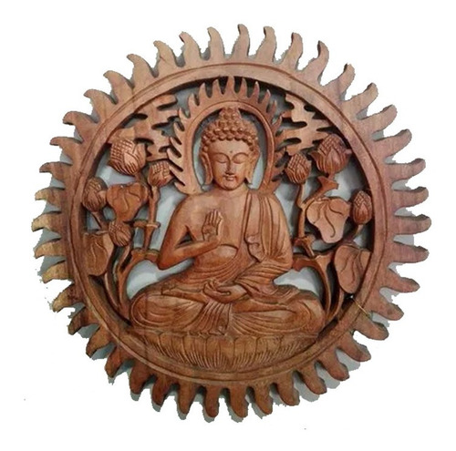 Cuadro Buda Tallado Artesanal En Madera 40cm